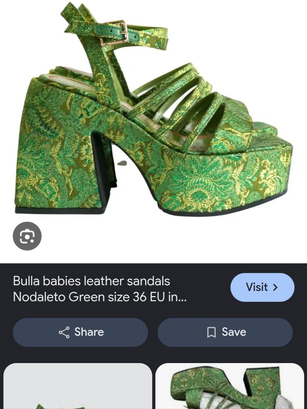 ISO Nodaleto Green Brocade Platform Sandals with Ankle Strap